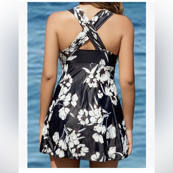 NWT COCOPEAR  Elegant Crossover One Piece Swimdress Floral Skirted Swimsuit - Picture 2 of 9